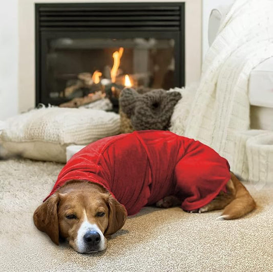 Geyecete Dog Drying Coat - Dog Bathrobe Towel - Microfibre Fast Drying Super Absorbent Pet Cat Bath Robe Towel - Red-S
