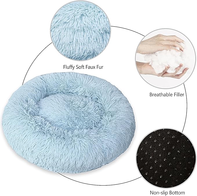 Calming Dog Bed for Medium Dogs Cats, Puppy 31'' Round Anti-Anxiety Warm Fluffy Plush Faux Fur Bed, Soft Anti-Slip Donut Washable, Cozy Medium Puppy Bed, Fits up to 50 lbs Pets
