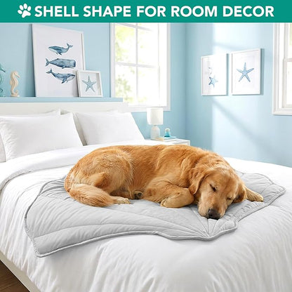 PetAmi Dog Cooling Mat, Sea Shell Shape, Reversible Cooling Nylon Blanket Soft Fleece Pet Pad for Dogs Cats, Summer All Season Use Q-Max>0.3, Large 51x59 in, Light Grey