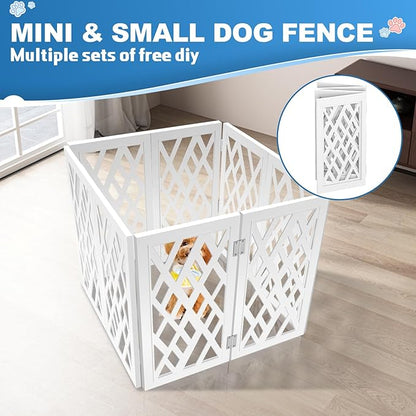 Cut-Out Design 23" Dog Gate Retractable Stair Gate Foldable Puppy Gate Indoor - Freestanding Lightweight Pet Barrier for Doorways, Stairs, Hallways (Extends to 41", White)
