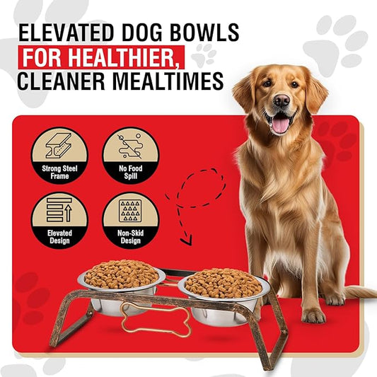 Loving Pets Elevated Dog Bowls – Raised Stainless Steel Dog Bowls with Steel Stand – Non-Skid, No Spill Feeder for Small, Medium & Large Dogs – Easy to Clean, Durable Raised Dog Feeding Station
