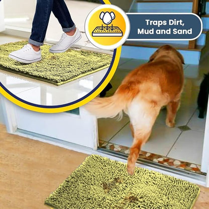 Muddy Mat® | Super Absorbent Door Mat Indoor, Microfiber Quick Dry Chenille Entryway Rug, Non-Slip Front Door Mat, Indoor Mats for Entryway, Machine Washable Pet Rug, Yellow 24" x 96"