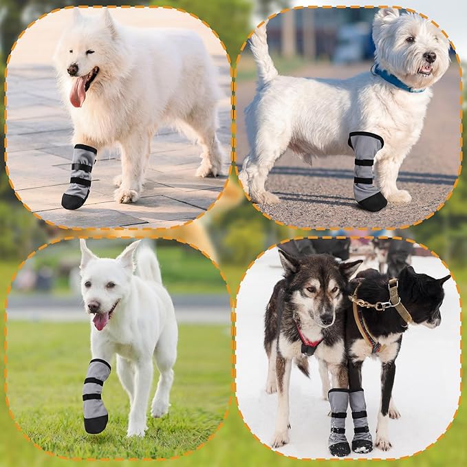 2 Pcs Dog Paw Wound Recovery Boots Non-Slip Dog Protector Boots for Injured Paw Breathable Soft Pet Shoes for Wound Care Outdoor Walking(S,Gray)