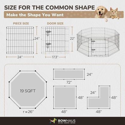 Foldable Outdoor/Indoor Pet Playpen with Gate, Available in 24 Inch Height Metal Portable Kennel, Heavy-Duty Exercise Fence Cage 8 Panels for Small Dog, Animals
