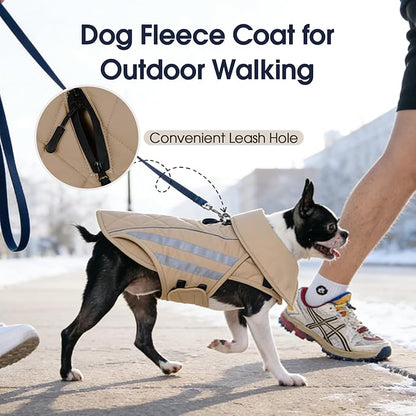 IECOii Dog Coat for Winter - Warm Cold Weather Vests for Broad Chest Dogs, Reflective & Adjustable Vest Jacket for Outdoor, Waterproof Winter Jackets Mashine Washable, Khaki, Sizes L