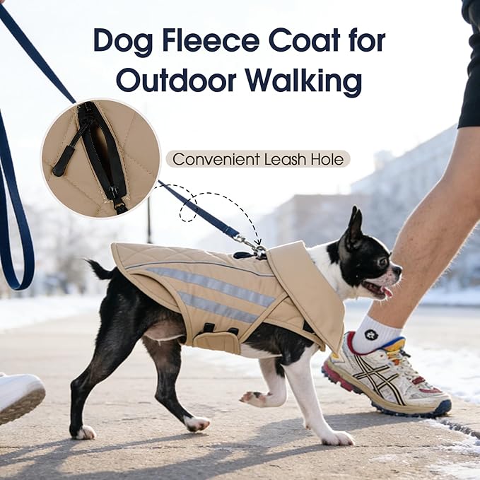 IECOii Dog Coat Waterproof - Adjustable Outdoor Dogs Cold Weather Coats & Reflective Winter Jacket with Broad Chest Breeds, Hunting Vest Jackets for Small Dogs, Rainy, Snowy, Khaki, Sizes M