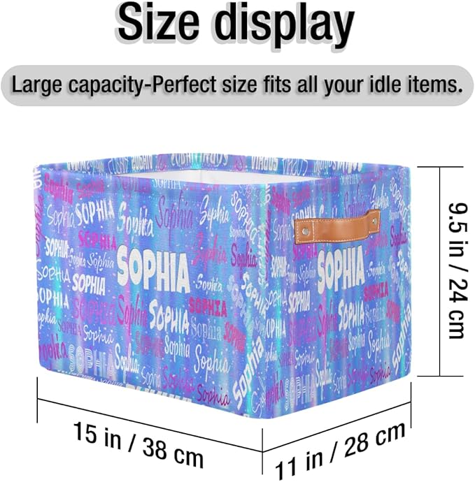 Custom Storage Baskets Named, Personalized Storage Bins Basket Boxes PU Leather Handles for Clothes Bedroom Closet Organizing Toys Books Shelves, Gradient Light Blue Stripes with Stars