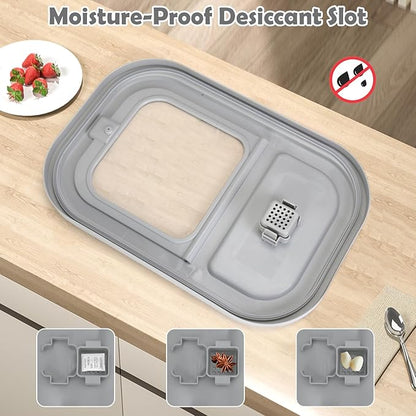 Pet Food Storage Container, 25lbs Large Collapsible Dog Cat Food Container with Airtight Lids Wheels Handle Scoop Measuring Cup Small Container, Rice Kitchen Dry Food Storage Dispenser Bin (Grey)