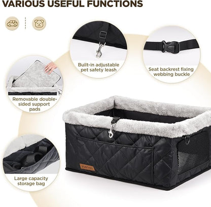 Upgrade Dog Booster Seat for Small Dogs,Small Dog Car Seat with Sturdy Metal Frame and Waterproof Leather Material for Small Pets up 20 lbs,Portable Travel Carrier with Storage Pocket