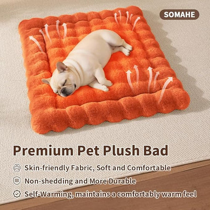 Cat & Dog Bed Mat, Soft Plush Faux Fur Kneading Pet Bed for 2 Cats or Small Dogs, Machine Washable Cat Sleeping Pad, Non-Slip Fluffy Pet Rug for Indoor Cats Kittens & Small Dogs,27x20 In Orange