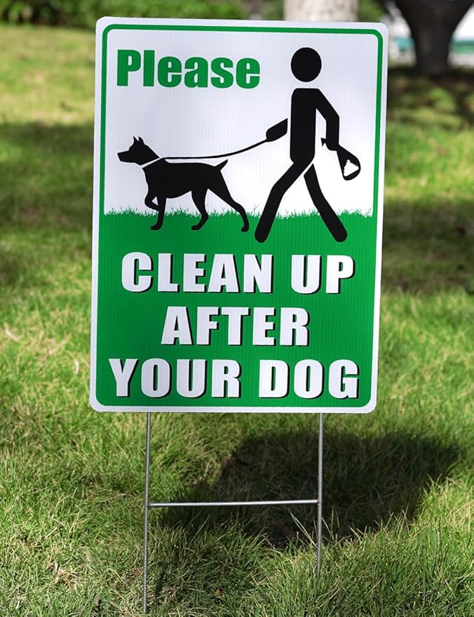 Clean Up After Your Dog Signs, 12.6" x 9.5" with Metal Stake, No Dog Poop Lawn Signs with UV Protected & Waterproof, Double Sided Pick Up After Your Dog Sign for Yard