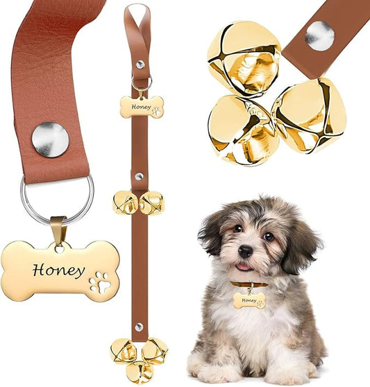 Leather Dog Bells, Puppy Potty Training Bell Dog Doorbell Potty Train Dog Bell for Potty Training Door Bells for Dogs to Ring to Go Outside Jingle Bells (Leather Brown, Bone New 1 PCS)