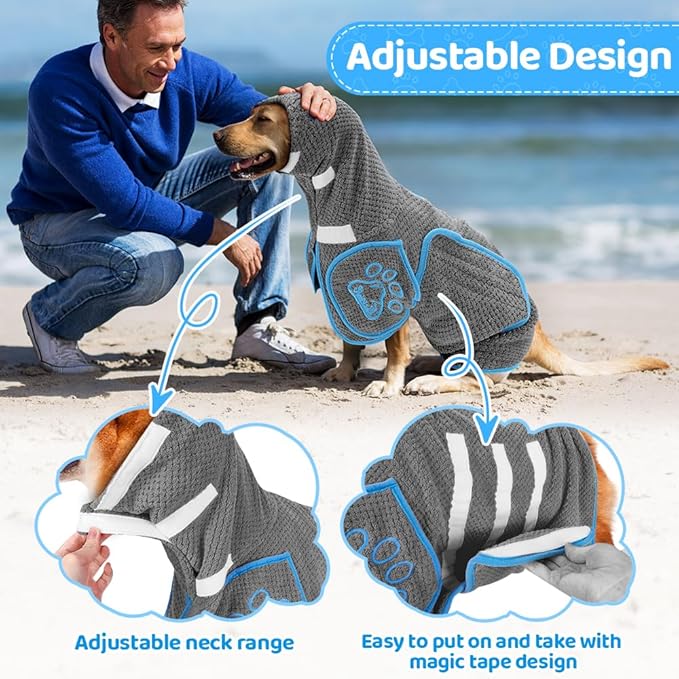 Dog Bathrobe Towel - Super Absorbent Dog Drying Coat, Warming Bath Robes for After Bath Shower Swim Walk for Small Medium Large Dogs Cats Pet