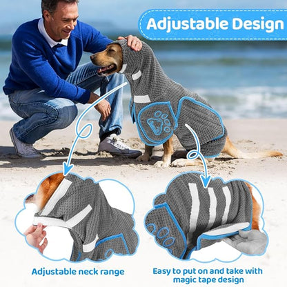 Dog Bathrobe Towel - Super Absorbent Dog Drying Coat, Warming Bath Robes for After Bath Shower Swim Walk for Small Medium Large Dogs Cats Pet