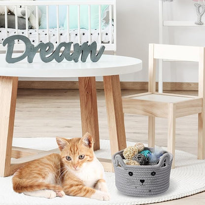 Zopeal Cat Basket Storage Woven Organizer with Ears Easter Decorative Pet Toy Cute Cotton Rope Basket for Gift Cat Dog Toy Bin Nursery Room(8.3 x 4.7 Inch,Light Gray)