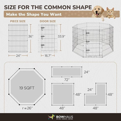 Foldable Outdoor/Indoor Pet Playpen with Gate, Available in 36 Inch Height Metal Portable Kennel, Heavy-Duty Exercise Fence Cage 8 Panels for Large Dog, Animals