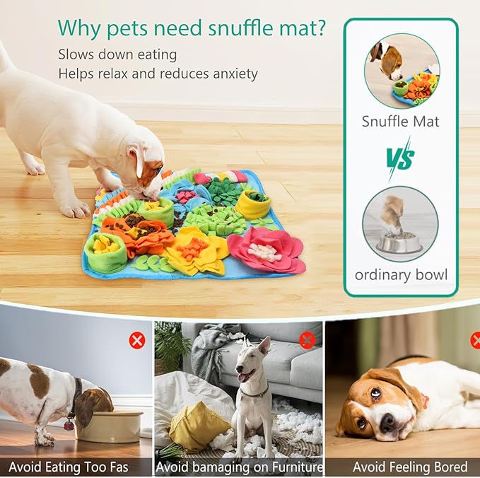 ORIA Snuffle Mat for Dogs, 20x20'' Interactive Dog Puzzle Toy, Non-Slip Treat Feeding Mat for Boredom, Slow Eating, Keep Busy, Pet Foraging Mat for Small Medium Large Dogs Cats Rabbits