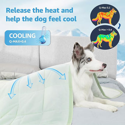 PICK FOR LIFE Cooling Blanket for Dogs, 0.4 Q-MAX Pets Cooling Comforter for Bed Cover, Summer Blanket for Large Dogs Washable, Soft Lightweight Cold Mats for Pet Hot Weather Sleeping (48"×62"/Green)