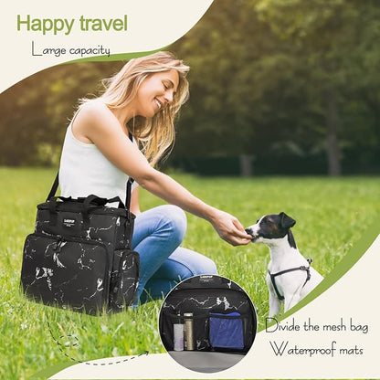 LARIPOP Dog Travel Bag Airline Friendly for Small Medium Large Dogs, Pet Travel Organizer with Collapsible Bowls Food Containers Mat, Waterproof Portable Tote for Dog Outdoor Travel