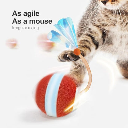Interactive Cat Toys for Indoor Cats,The 3rd Generation Agile Moving Cat Ball with Elastic Mesh Tail,Automatic Kitten Toys for Bored Indoor Cats,Motion Activated (Orange)