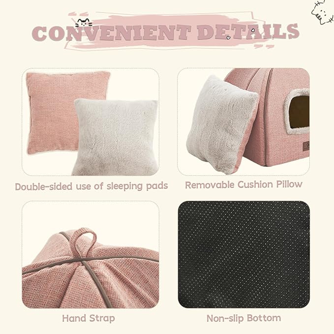 WINDRACING Cat Beds for Indoor Cats - Cat House Cats Tent with Removable Washable Cushioned Pillow, Soft and Self Kitten beds,Pet Bed((Large,Pink)