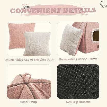 WINDRACING Cat Beds for Indoor Cats - Cat House Cats Tent with Removable Washable Cushioned Pillow, Soft and Self Kitten beds,Pet Bed((Large,Pink)