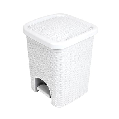 Superio Mini 6L Step Pedal Trash Can - Wicker Design, Hidden Mechanism, Durable Plastic, Ideal for Desktop, Countertop, Pet Waste/Dog Poop - White