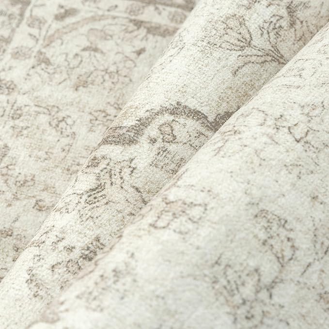 2x6 Runner Rug Beige Washable Hallway Kitchen Carpet Vintage Distressed Small Non Slip Low Pile Thin Bedroom Medallion Accent Throw Rug Laundry Living Room