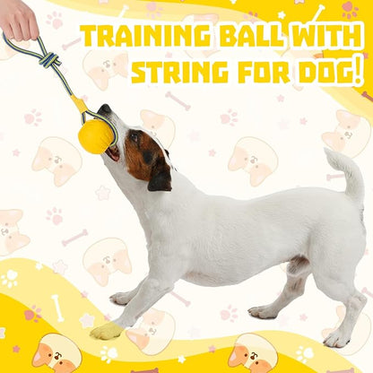 Hsei 2 Pcs Medium Dog Ball on a Rope Rubber Dog Toy with Handle Ball Yellow Floats in Water for Tug Training Rewards Interactive Pet Fetch Catch Throw Outdoor Puppy Teething Medium Pet