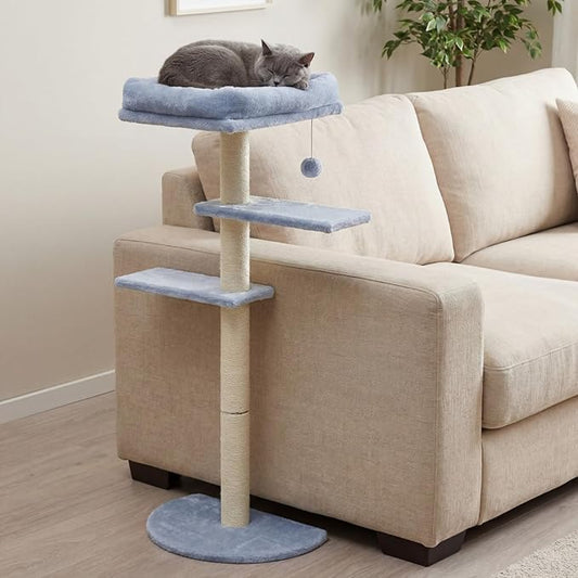 Geelin 39” H Cat Tree Tower with Thick Scratching Posts Sisal 11.8 x 15.7” Cat Bed for Sofa Side for Indoor Large Cats and Kittens Adjustable Height Easy Assembly Heavy Duty, Grey