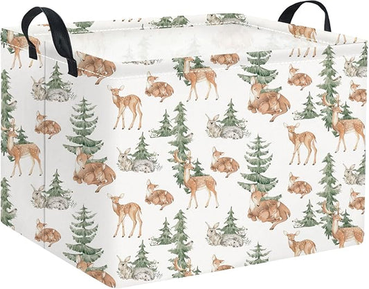 HIYAGON Rectangular Baby Girl Basket Kids Baby Storage Basket Toy Storage Bin Organizer Box Room Decor(Forest Deer)