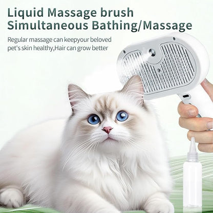 Pet Steam Brush for Dogs and Cats, 3-in-1 Self-Cleaning Deshedding & Grooming Spray Comb, Anti-Static USB Rechargeable with Cool Mist, for Long & Short Hair Pets (White)