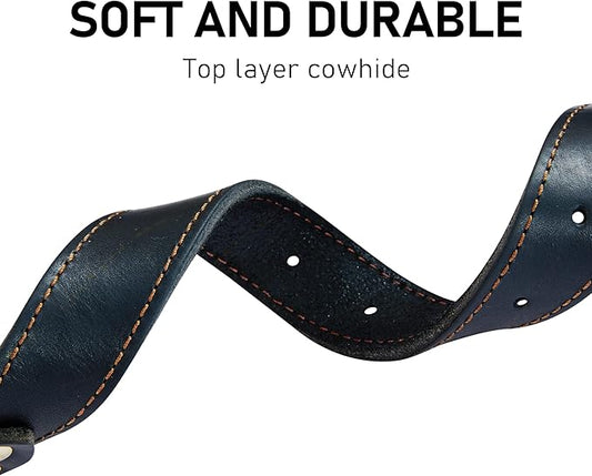 Leather Dog Collar, Heavy Duty, Wide, for Medium & Large Dogs, Single Stitch - Black