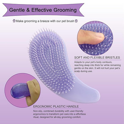 Gentle Grooming Puppy Brush with Gift Box ， Fit for Small Dog ， Yorkie, Shih Tzu, Maltipoo, Maltese and Pomeranian ，Toy Poodle Accessories, Soft Bristle (Glitter Purple)