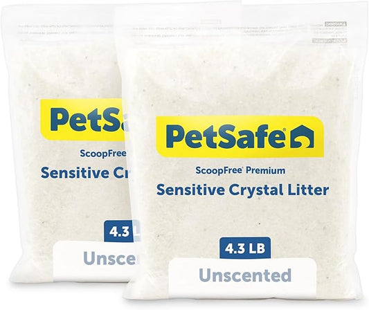 PetSafe ScoopFree Premium Crystal Cat Litter - Outperforms Clay Litter - Refill Packs - Reusable Tray Compatible - Fragrance Free - 4.3 lb Bags - 2 Pack