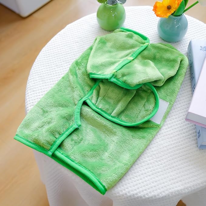 Dog Bathrobe with Hood Super Absorbent Soft Quick Drying Towel Wrap Adjustable Puppy Cat Bath Robe Towel for Cold Weather Beach Pool (Green Frog, Medium)