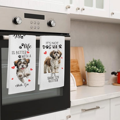 Shih Tzu Gifts Kitchen Towels Set of 2, Funny Dog Hand Towels for Bathroom Kitchen Decor, Shih Tzu Gifts for Women Dog Lovers Owners, Gift forDog Mom Dishcloths Dish Towel 16X24 Inches