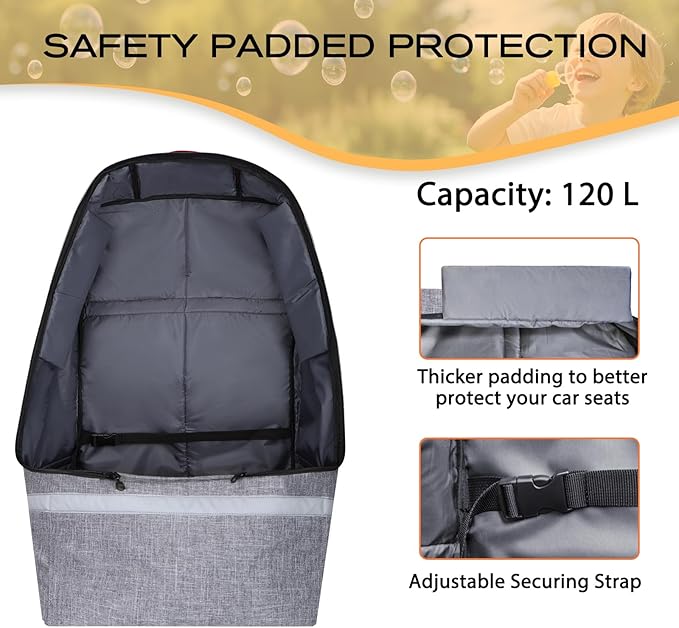 LARIPOP Car Seat Travel Bag for Airplane Gate Check Approved, Padded Backpack with Adjustable Straps, Reflective Strips & Protective Feet for Infant Convertible Booster Seats, Grey
