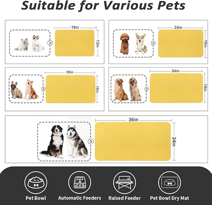 Dog Food Mat - Absorbent Cat Mat for Food and Water, No Stains Pet Feeding Bowl Mat, Easy to Clean Pet Placemats, Quick Dry Dog Water Dispenser Mat for Messy Drinkers | Yellow 16"x 24"