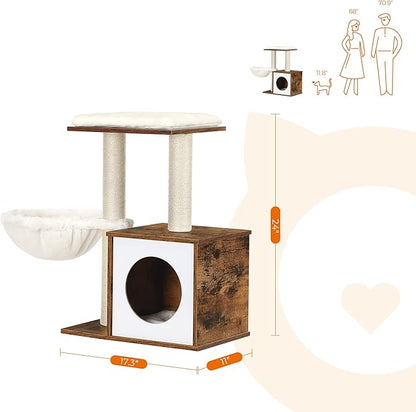 FEANDREA Small Cat Tree for Kittens, Modern Cat Tower for Indoor Cats, Cat Condo with Scratching Posts, Removable Washable Cushions, Rustic Brown UPCT122X01