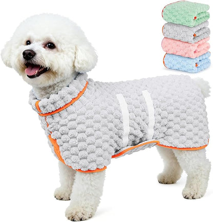 Glittme Dog Bathrobe for Drying Dogs, Super Absorbent Fleece Dog Towel Robe, Adjustable Dry Coat for Large Medium Small Dogs, Warm Pet Drying Vest for After Bath, Swimming, Muddy Walks & Car Travel
