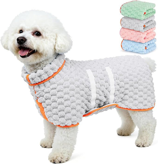 Glittme Dog Bathrobe for Drying Dogs, Super Absorbent Fleece Dog Towel Robe, Adjustable Dry Coat for Large Medium Small Dogs, Warm Pet Drying Vest for After Bath, Swimming, Muddy Walks & Car Travel