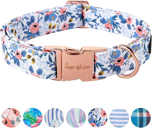 Unique style paws Dog Collar Metal Buckle Red Rose Puppy Collar Flower Gift Durable Cute for Small Medium Large Boys Girls Dogs
