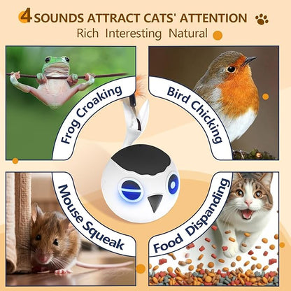 ORSDA Cat Ball Toys, Interactive Cat Toy for Indoor Bored Indoor Cats Kitten Toys, Automatic Electric Bird Moving Ball Toy, 4 Mode Voice & Touch Control Rolling Chirping Stimulating, 2 Feather Tails