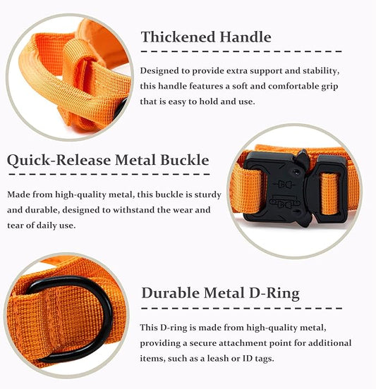 Tactical Dog Collar, Adjustable Military Training Nylon Dog Collar with Control Handle and Heavy Quick-Release Metal Buckle for Small Medium Large Dogs, Orange M