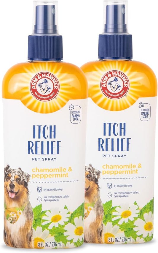 Arm & Hammer for Pets Itch Relief Spray for Dogs, Soothing Dog Skin Spray to Help Calm Itchy and Irritated Skin and Hot Spots Between Baths, Chamomile & Peppermint Scent, 8 Fl Oz - 2 Pack