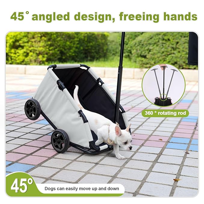 Mini Dog Strollers for Mini Pets, Foldable Multifunctional Shopping Carts with Extendable Pull Handle, Doggie Wagon Built-in Cushion and Safety Rope with Storage Bag (Light Grey)