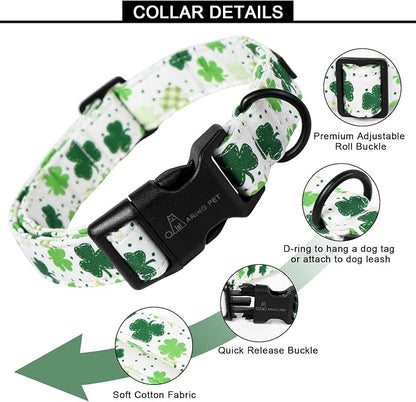ARING PET St Patrick's Day Dog Collar, Cute White Clovers Pet Collars with Quick Release Buckle for Puppy Small Medium Large Boy Girl Dogs-M