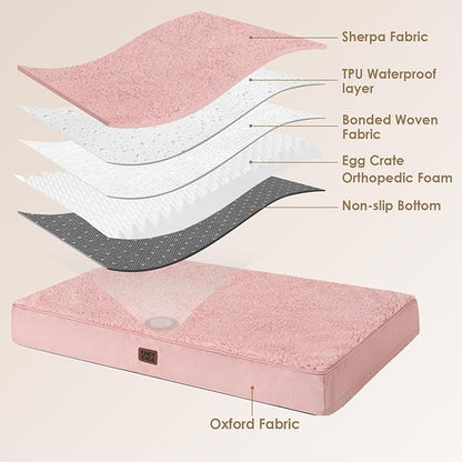 EHEYCIGA Orthopedic XL Dog Beds for Extra Large Dogs with Removable Washable Cover for Crate, Pink, 41x27