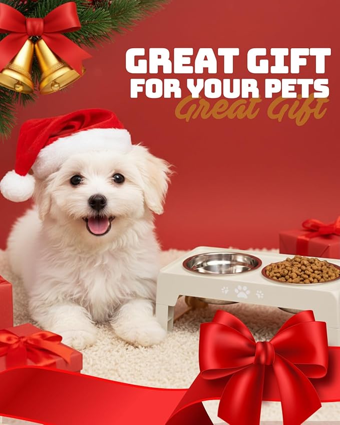 Elevated Dog Bowls for Small Dogs and Cats, Dog Feeder with 2 Thick 5.5" Stainless Steel Dishes, Non-Slip 2 Heights Adjustable to 2.6"-5.3"